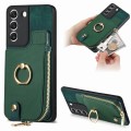For Samsung Galaxy S22+ 5G Cross Leather Ring Vertical Zipper Wallet Back Phone Case(Green)