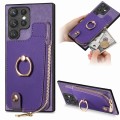 For Samsung Galaxy S22 Ultra 5G Cross Leather Ring Vertical Zipper Wallet Back Phone Case(Purple)