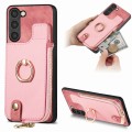 For Samsung Galaxy S23+ 5G Cross Leather Ring Vertical Zipper Wallet Back Phone Case(Pink)
