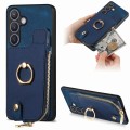 For Samsung Galaxy S24 5G Cross Leather Ring Vertical Zipper Wallet Back Phone Case(Blue)