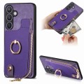 For Samsung Galaxy S24 5G Cross Leather Ring Vertical Zipper Wallet Back Phone Case(Purple)