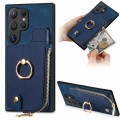 For Samsung Galaxy S24 Ultra 5G Cross Leather Ring Vertical Zipper Wallet Back Phone Case(Blue)