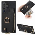 For Samsung Galaxy S24 Ultra 5G Cross Leather Ring Vertical Zipper Wallet Back Phone Case(Black)