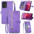 For Motorola  Moto G24 Embossed Flower Zipper Leather Phone Case(Purple)