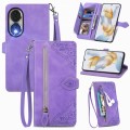 For Honor 90 Embossed Flower Zipper Leather Phone Case(Purple)