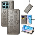 For Honor X6A Cat and Dog Embossed Leather Phone Case(Grey)