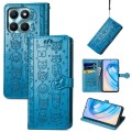 For Honor X6A Cat and Dog Embossed Leather Phone Case(Blue)