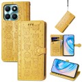 For Honor X6A Cat and Dog Embossed Leather Phone Case(Yellow)