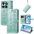 For Honor X6A Cat and Dog Embossed Leather Phone Case(Green)