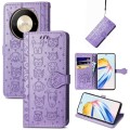 For Honor X9b Cat and Dog Embossed Leather Phone Case(Purple)