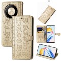 For Honor X9b Cat and Dog Embossed Leather Phone Case(Gold)