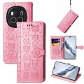 For Honor Magic6 Pro Cat and Dog Embossed Leather Phone Case(Pink)