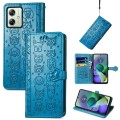 For Motorola Moto G54 5G Cat and Dog Embossed Leather Phone Case(Blue)