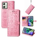 For Motorola Moto G54 5G Cat and Dog Embossed Leather Phone Case(Pink)