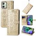 For Motorola Moto G54 5G Cat and Dog Embossed Leather Phone Case(Gold)