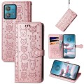 For Motorola Edge 40 Neo Cat and Dog Embossed Leather Phone Case(Rose Gold)