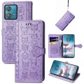 For Motorola Edge 40 Neo Cat and Dog Embossed Leather Phone Case(Purple)