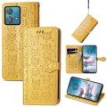 For Motorola Edge 40 Neo Cat and Dog Embossed Leather Phone Case(Yellow)