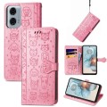 For Motorola MOTO G24 Power Cat and Dog Embossed Leather Phone Case(Pink)