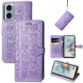 For Motorola MOTO G24 Power Cat and Dog Embossed Leather Phone Case(Purple)