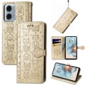 For Motorola MOTO G24 Power Cat and Dog Embossed Leather Phone Case(Gold)