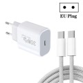 Single Port PD30W USB-C / Type-C Charger with Type-C to Type-C Data Cable EU Plug