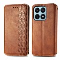For Honor X8b 4G Cubic Grid Pressed Magnetic Leather Phone Case(Brown)