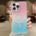 For iPhone 15 Pro Max Multicolor Gradient Glitter Sequin MagSafe TPU Phone Case(Pink+Green)