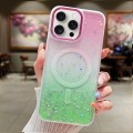 For iPhone 15 Pro Multicolor Gradient Glitter Sequin MagSafe TPU Phone Case(Pink+Vert Anis)