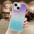 For iPhone 15 Plus Multicolor Gradient Glitter Sequin MagSafe TPU Phone Case(Purple+Green)