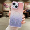 For iPhone 15 Plus Multicolor Gradient Glitter Sequin MagSafe TPU Phone Case(Pink+Purple)