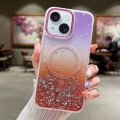 For iPhone 15 Plus Multicolor Gradient Glitter Sequin MagSafe TPU Phone Case(Purple+Red)