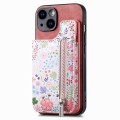 For iPhone 13 Retro Painted Zipper Wallet Back Phone Case(Pink)