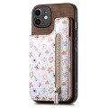 For iPhone 12 Retro Painted Zipper Wallet Back Phone Case(Brown)