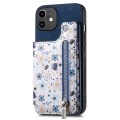For iPhone 12 Retro Painted Zipper Wallet Back Phone Case(Blue)