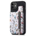 For iPhone 12 Retro Painted Zipper Wallet Back Phone Case(Black)