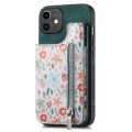 For iPhone 12 Retro Painted Zipper Wallet Back Phone Case(Green)