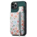 For iPhone 12 Pro Retro Painted Zipper Wallet Back Phone Case(Green)