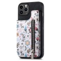 For iPhone 11 Pro Max Retro Painted Zipper Wallet Back Phone Case(Black)