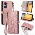 For Xiaomi Redmi 13C Geometric Zipper Wallet Side Buckle Leather Phone Case(Pink)