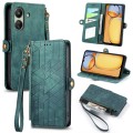 For Xiaomi Redmi 13C Geometric Zipper Wallet Side Buckle Leather Phone Case(Green)