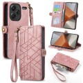 For Xiaomi Redmi Note 13 Pro+ Geometric Zipper Wallet Side Buckle Leather Phone Case(Pink)