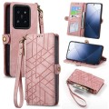 For Xiaomi 14 Geometric Zipper Wallet Side Buckle Leather Phone Case(Pink)