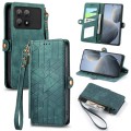 For Xiaomi Redmi K70E Geometric Zipper Wallet Side Buckle Leather Phone Case(Green)