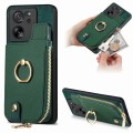 For Xiaomi 13T / 13T Pro Cross Leather Ring Vertical Zipper Wallet Back Phone Case(Green)