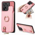 For Xiaomi 13T / 13T Pro Cross Leather Ring Vertical Zipper Wallet Back Phone Case(Pink)