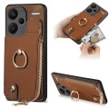 Xiaomi Redmi Note 13 Pro+ Cross Leather Ring Vertical Zipper Wallet Back Phone Case(Brown)