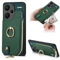 Xiaomi Redmi Note 13 Pro+ Cross Leather Ring Vertical Zipper Wallet Back Phone Case(Green)