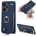 Xiaomi Redmi Note 13 Pro+ Cross Leather Ring Vertical Zipper Wallet Back Phone Case(Blue)