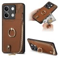 For Xiaomi Redmi Note 13 Cross Leather Ring Vertical Zipper Wallet Back Phone Case(Brown)